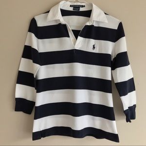 RALPH LAUREN Sport 3/4 Sleeve Polo in Navy & White